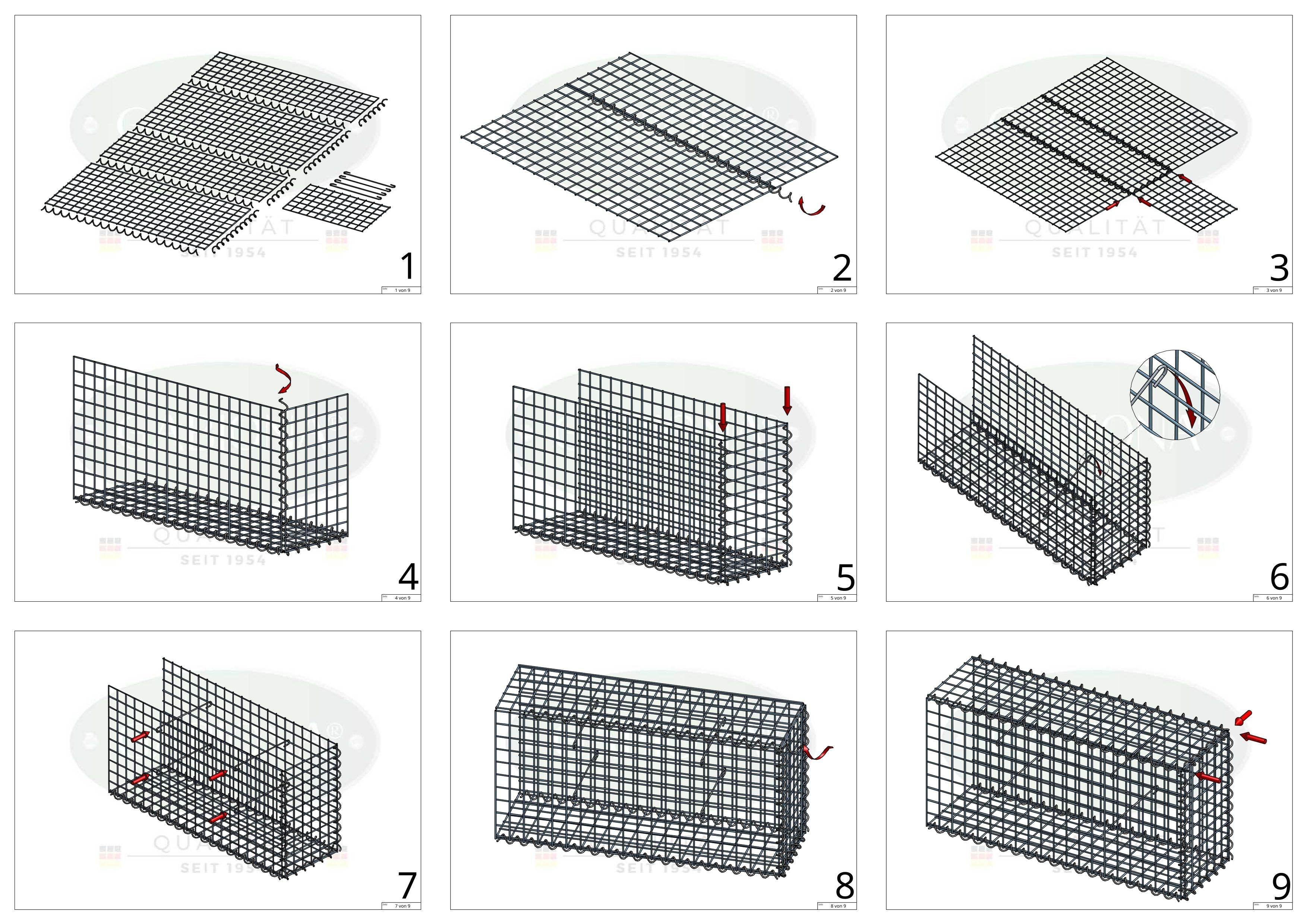 Opvokset gabion type 2 100 cm x 70 cm x 20 cm (L x H x D), maskestørrelse 5 cm x 5 cm, spiral