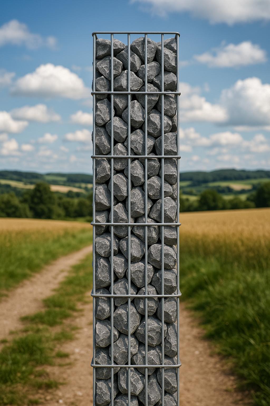 Coluna retangular de gabiões galvanizados a quente, 27,3 cm x 27,3 cm, 200 cm de altura, MW 5 cm x 20 cm, arame 8/6 mm