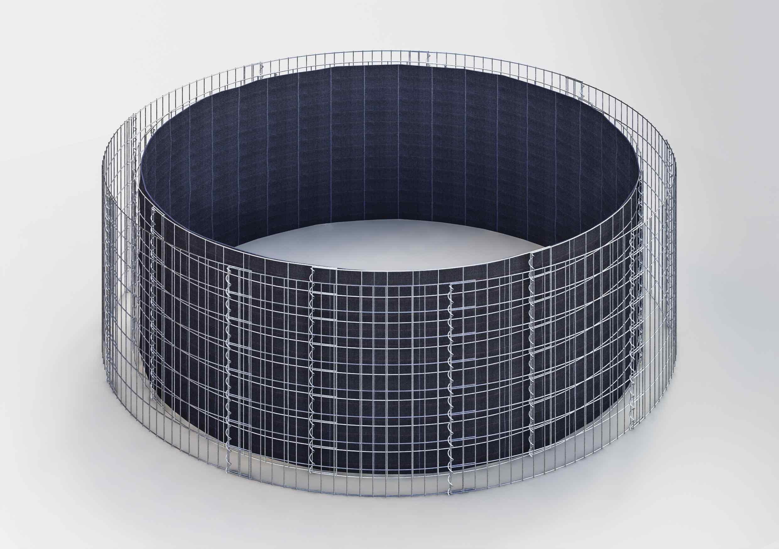 Lit surélevé rond, diamètre extérieur 352 cm, hauteur 80 cm, mailles 5 x 5 cm, épaisseur des parois 15 cm