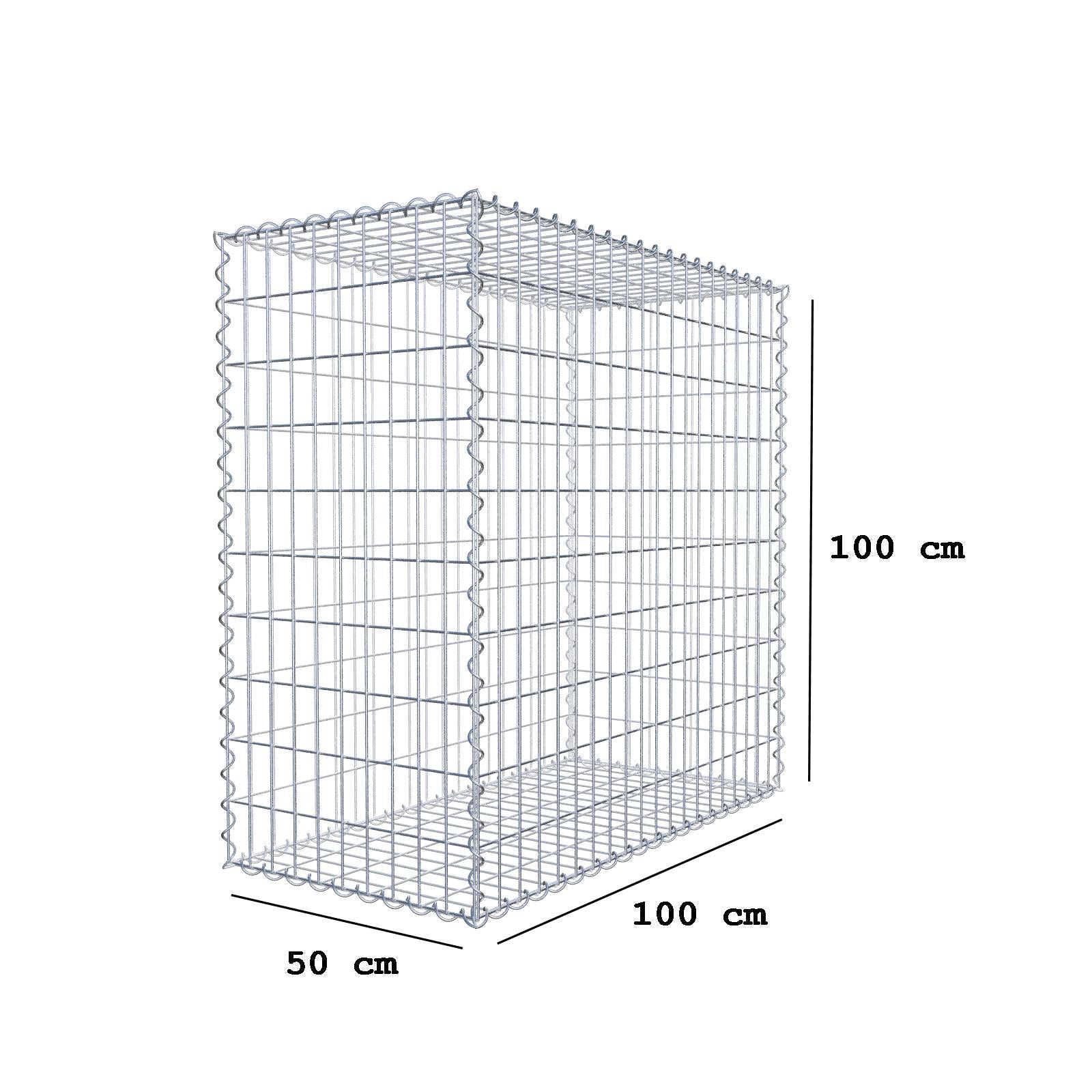 Conjunto de 2 gabiões 100 cm x 100 cm x 50 cm (C x A x P), malhagem 5 x 10 cm, espiral