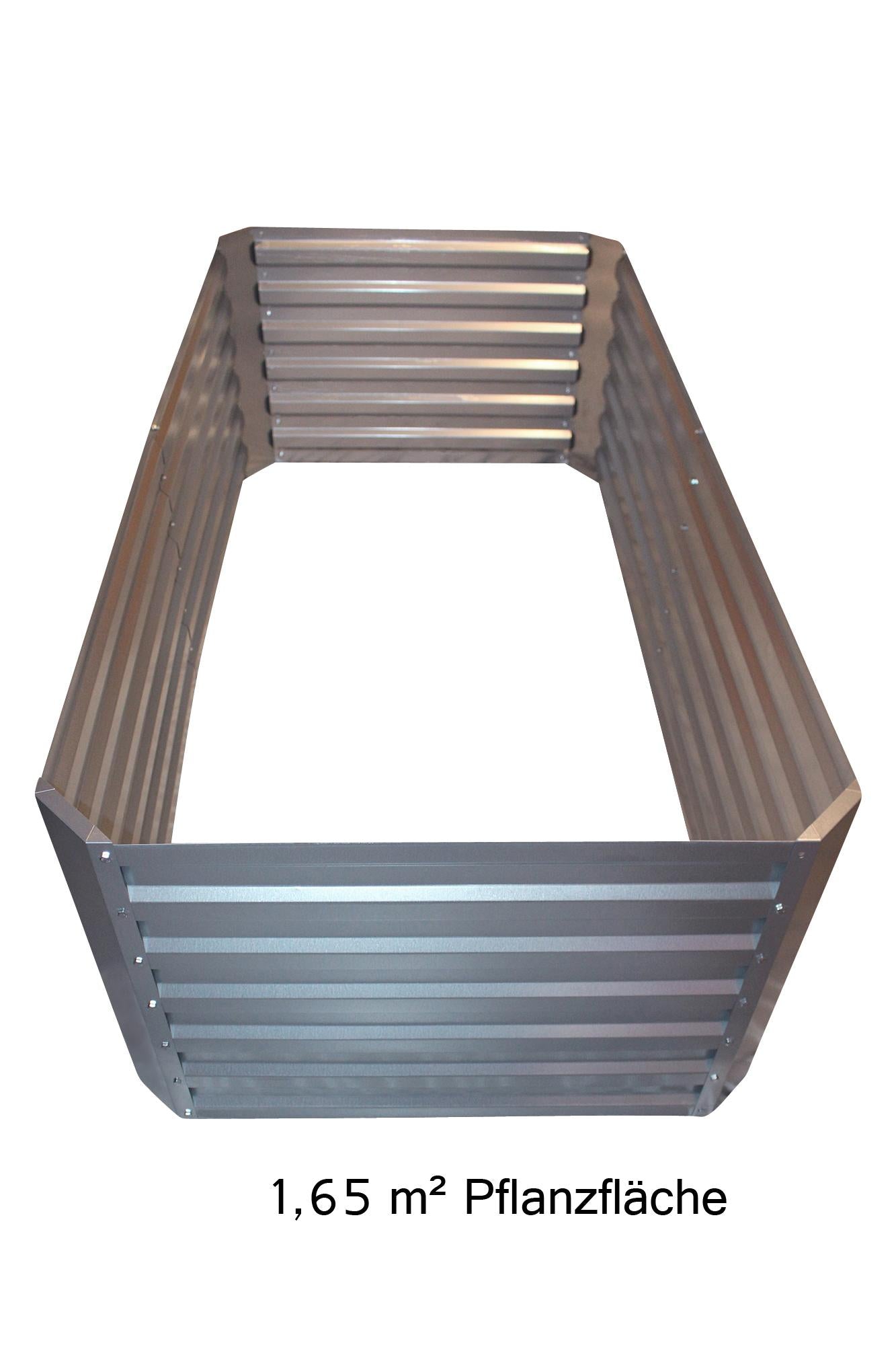 Cama elevada em chapa galvanizada com tampo - Dimensões sem tampo: 184 x 60 x 90 cm (C x A x P, dimensões de plantação)