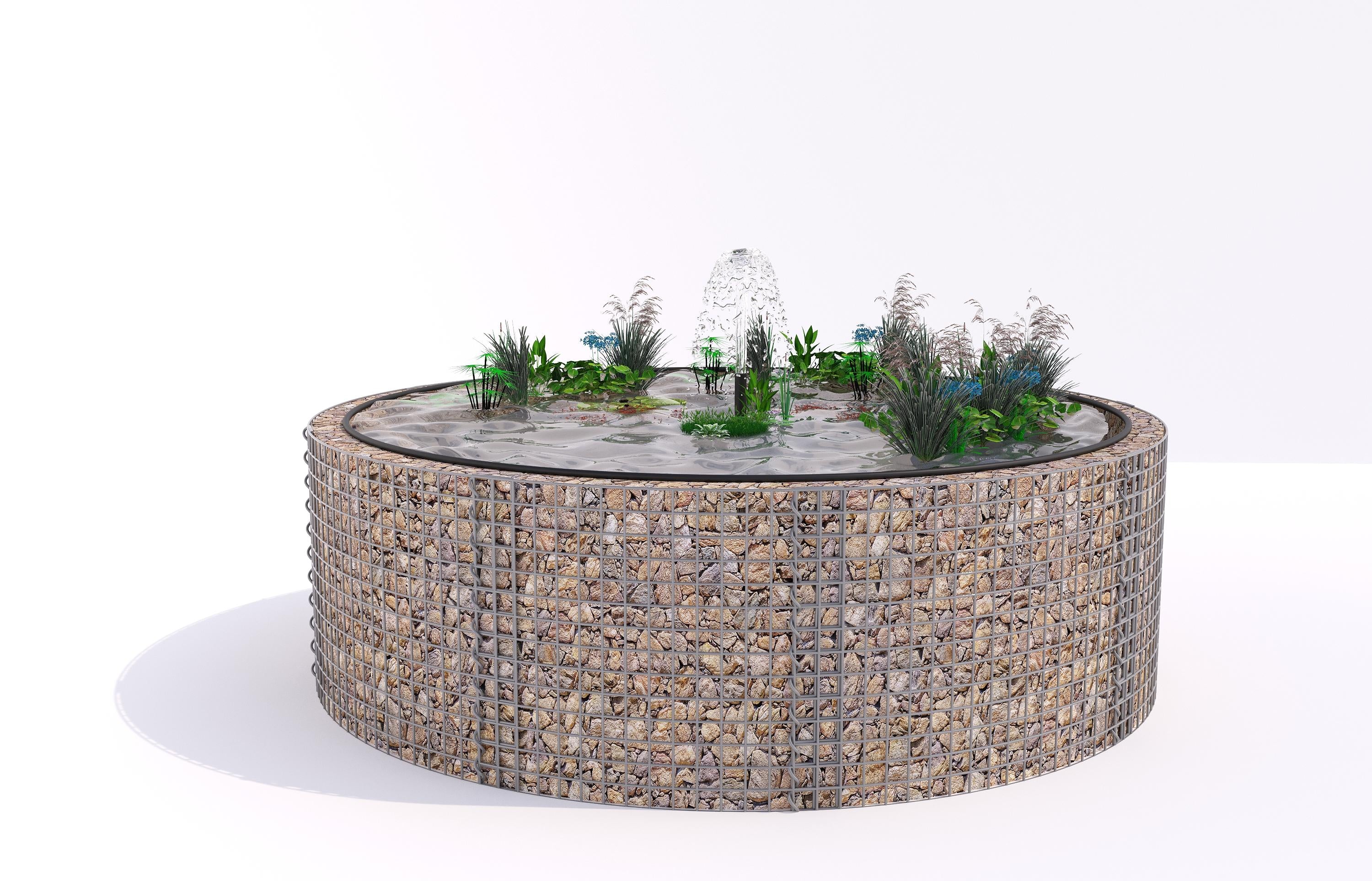 Laghetto rialzato in gabbioni, rotondo, diametro esterno 262 cm, altezza 80 cm, maglia 5 x 5 cm, spessore parete 15 cm