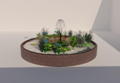 Tanque elevado de gabiões, redondo, diâmetro exterior 442 cm, altura 50 cm, dimensão da malha 5 x 5 cm, espessura da parede 15 cm