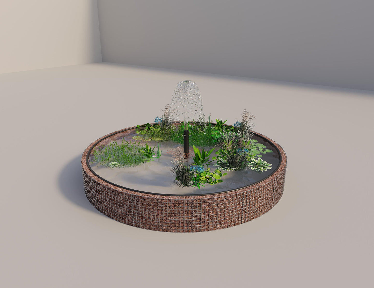 Tanque elevado de gabiões, redondo, diâmetro exterior 352 cm, altura 50 cm, dimensão da malha 5 x 5 cm, espessura da parede 15 cm