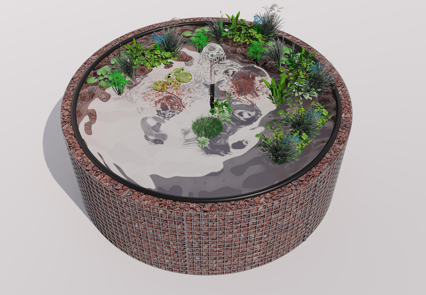 Tanque elevado de gabiões, redondo, diâmetro exterior 232 cm, altura 80 cm, dimensão da malha 5 x 5 cm, espessura da parede 15 cm