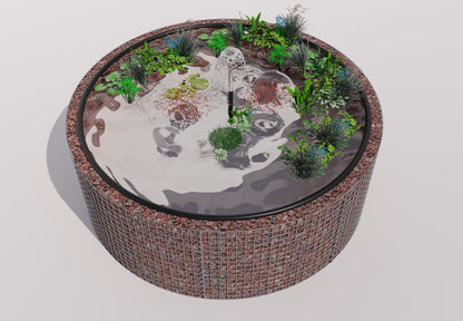 Tanque elevado de gabiões, redondo, diâmetro exterior 232 cm, altura 80 cm, dimensão da malha 5 x 5 cm, espessura da parede 15 cm