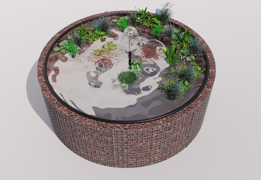 Gabion-dam, rund, ydre diameter 232 cm, højde 80 cm, maskestørrelse 5 x 5 cm, vægtykkelse 15 cm