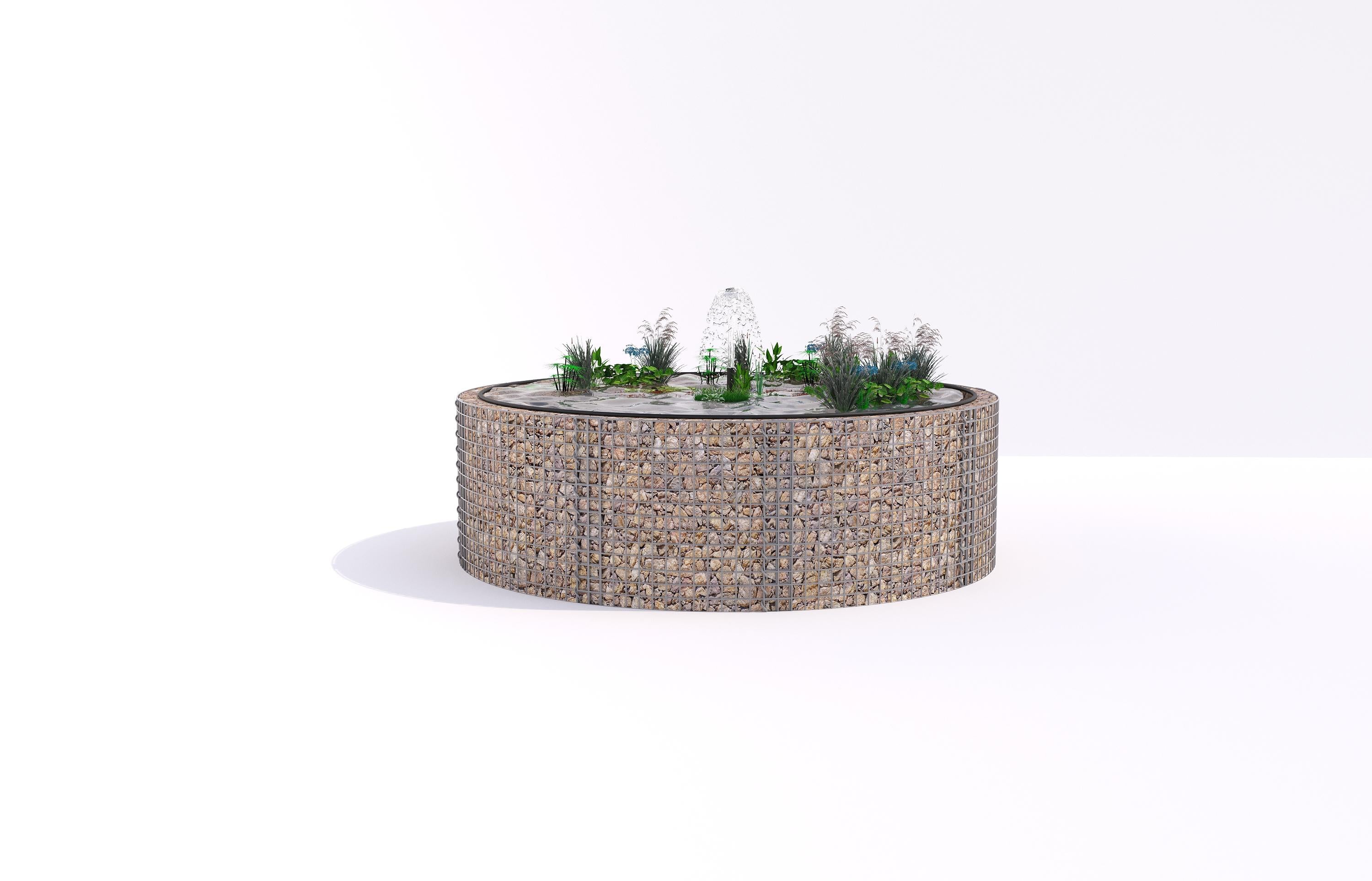 Laghetto rialzato in gabbioni, rotondo, diametro esterno 262 cm, altezza 80 cm, maglia 5 x 5 cm, spessore parete 15 cm