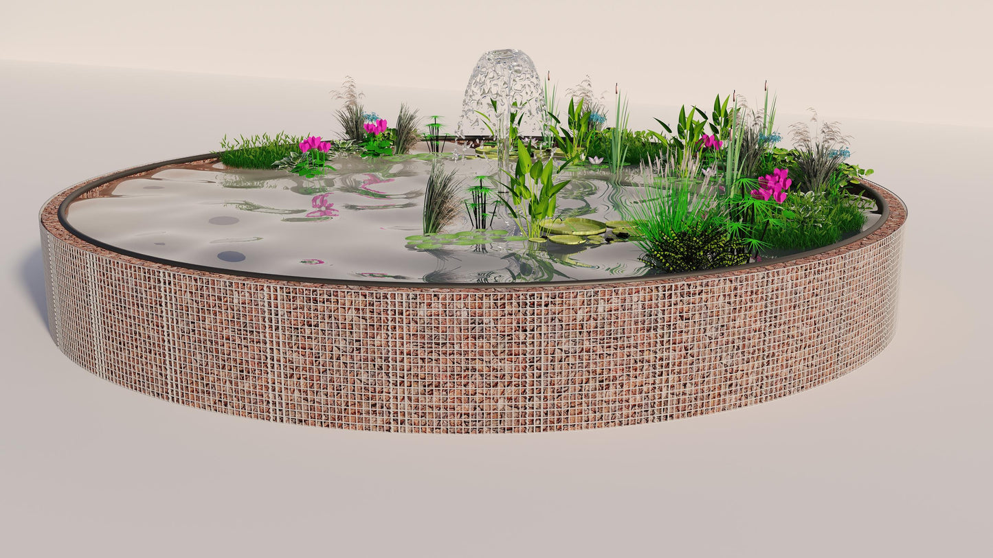 Gabion-dam, rund, ydre diameter 322 cm, højde 80 cm, maskestørrelse 5 x 5 cm, vægtykkelse 15 cm