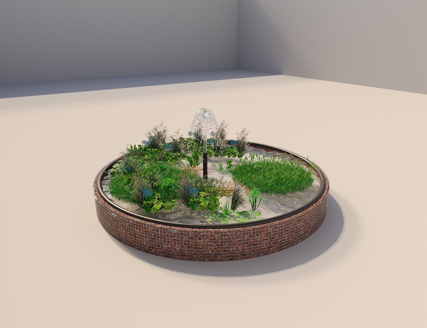 Gabião para lago elevado redondo, diâmetro exterior 502 cm, altura 50 cm, dimensão da malha 5 x 5 cm, espessura da parede 15 cm