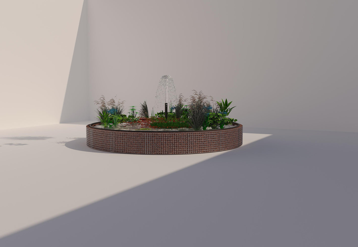 Tanque elevado de gabiões, redondo, diâmetro exterior 442 cm, altura 50 cm, dimensão da malha 5 x 5 cm, espessura da parede 15 cm