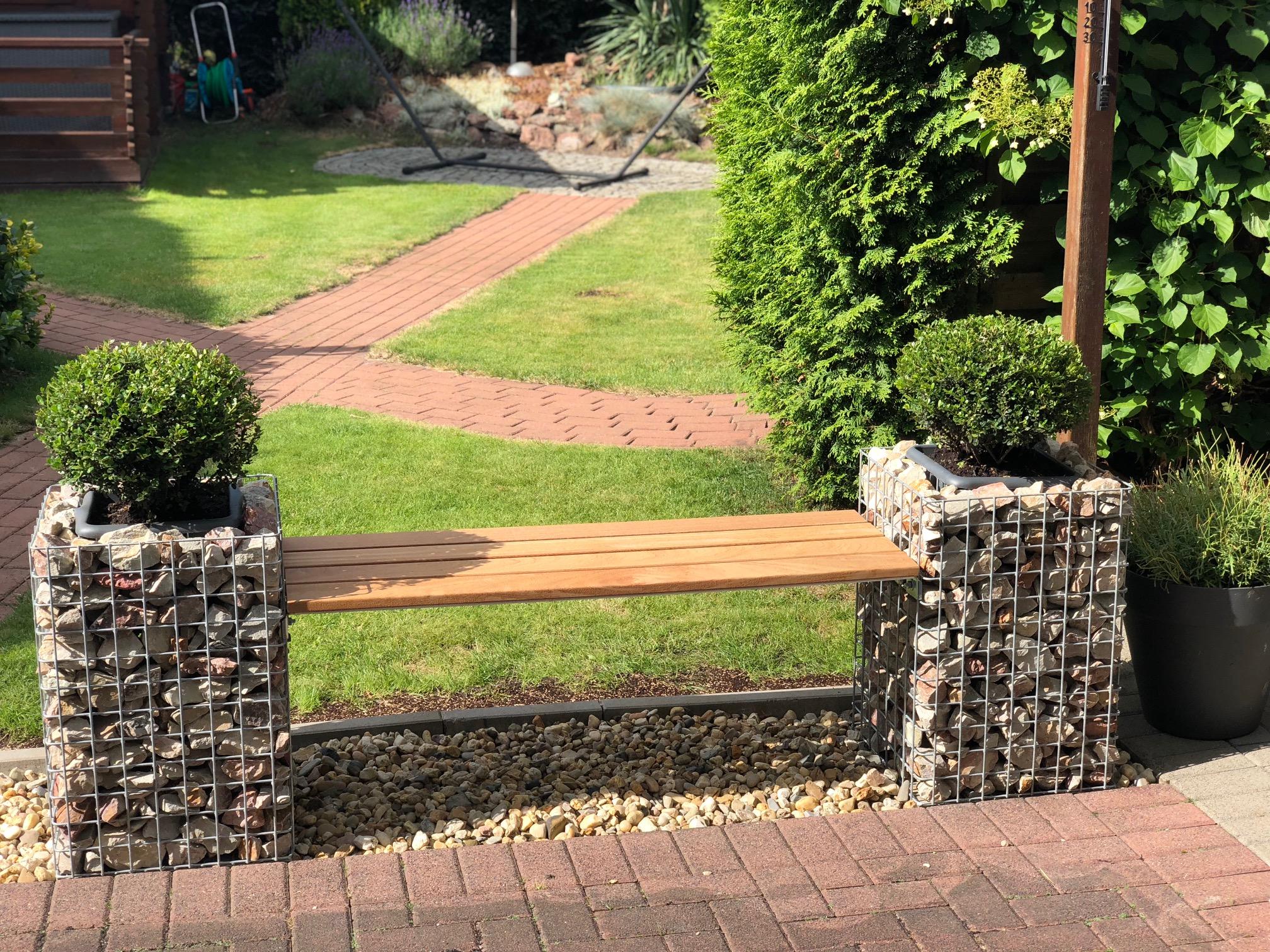 Banco de jardín 2 columnas para flores CUMARU MW 5 x 5 cm, longitud 200 cm, altura 62 cm, profundidad 37 cm, galvanizado en caliente