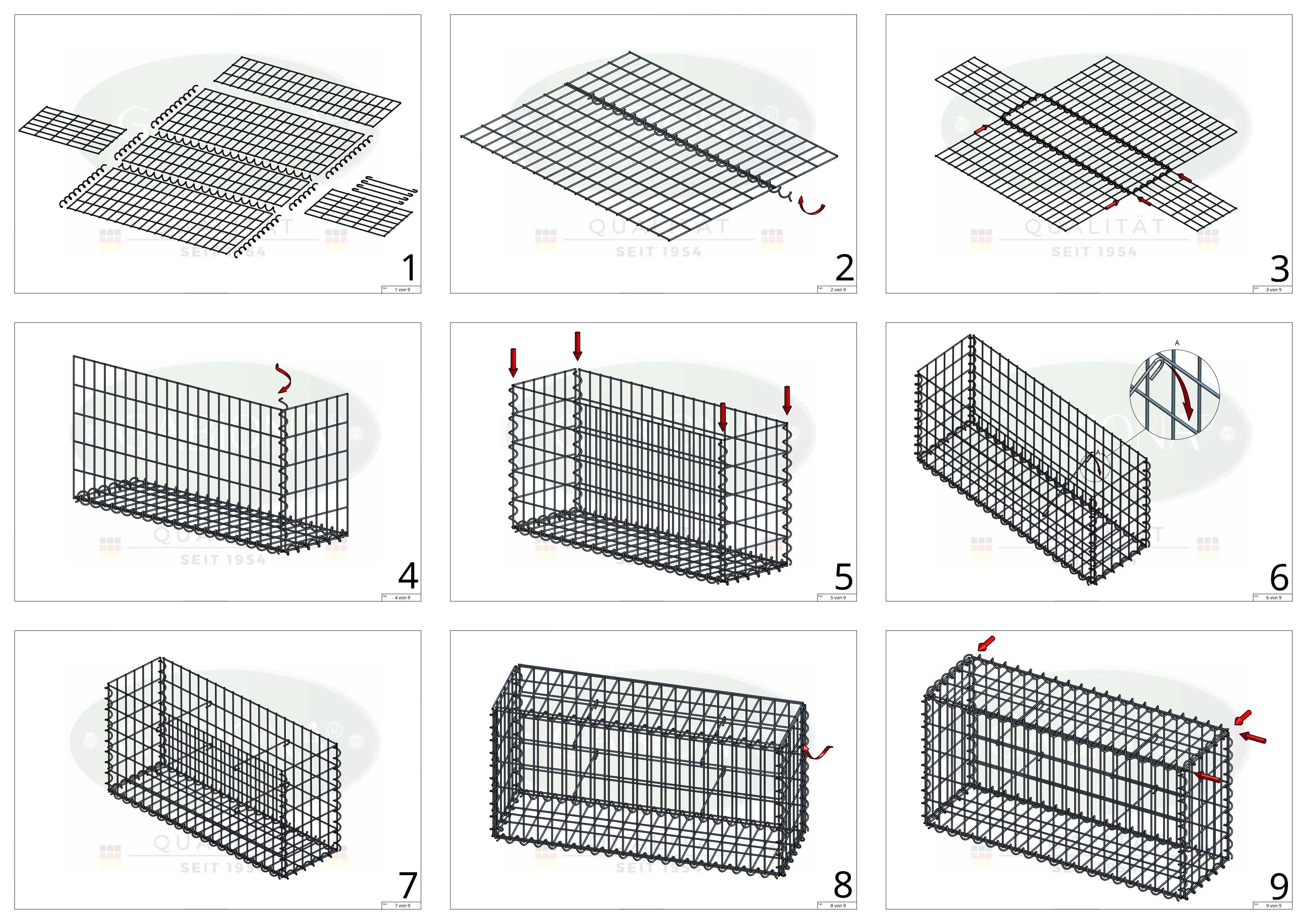 Gabione 100 cm x 40 cm x 40 cm (L x H x T), Maschenweite 5 cm x 10 cm, Spirale