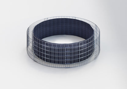 Letto rialzato rotondo, diametro esterno 202 cm, altezza 50 cm, maglia 5 x 10 cm, spessore delle pareti 15 cm.