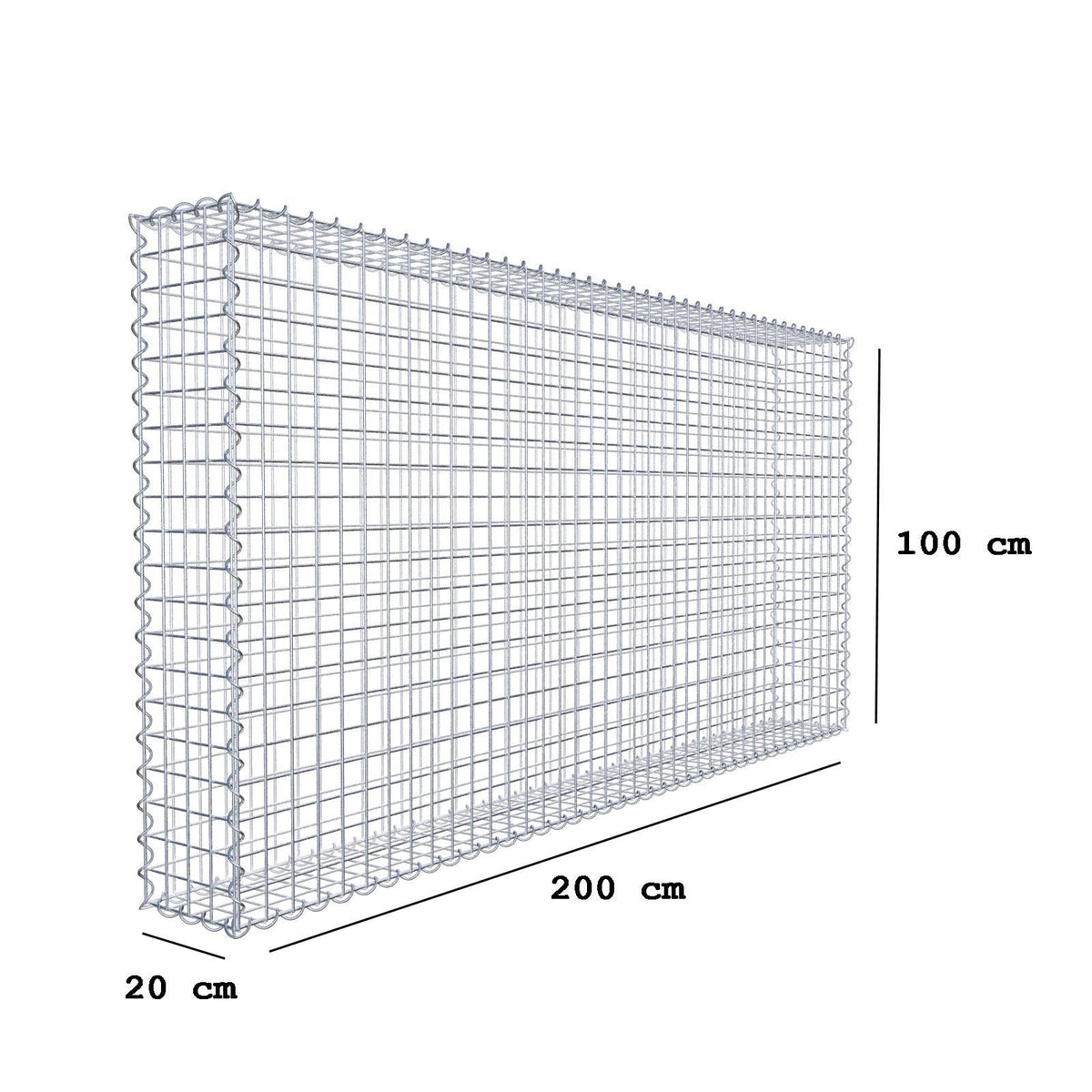 Gabion 200 cm x 100 cm x 20 cm (L x H x P), mailles 5 cm x 5 cm, spirale