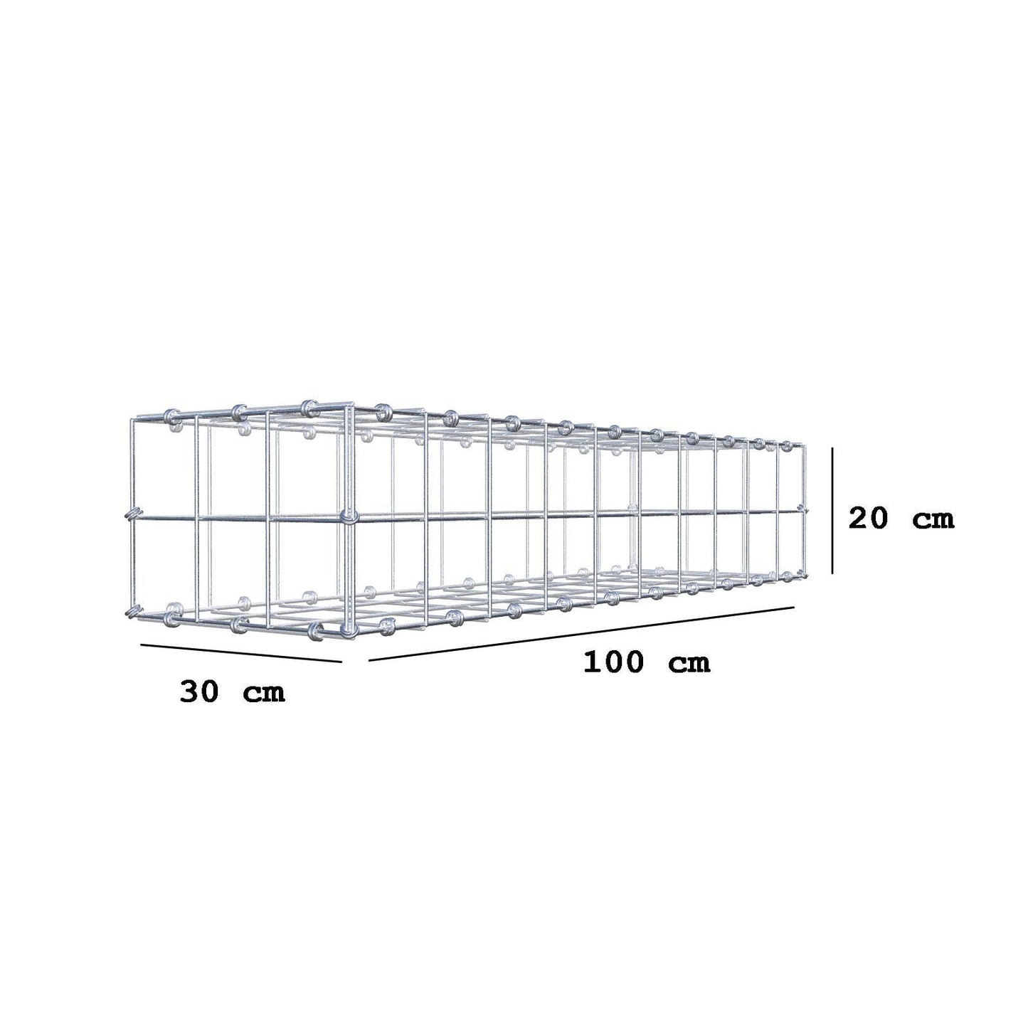 Gabion 100 cm x 20 cm x 30 cm (L x H x D), mesh size 10 x 10 cm, spiral ring