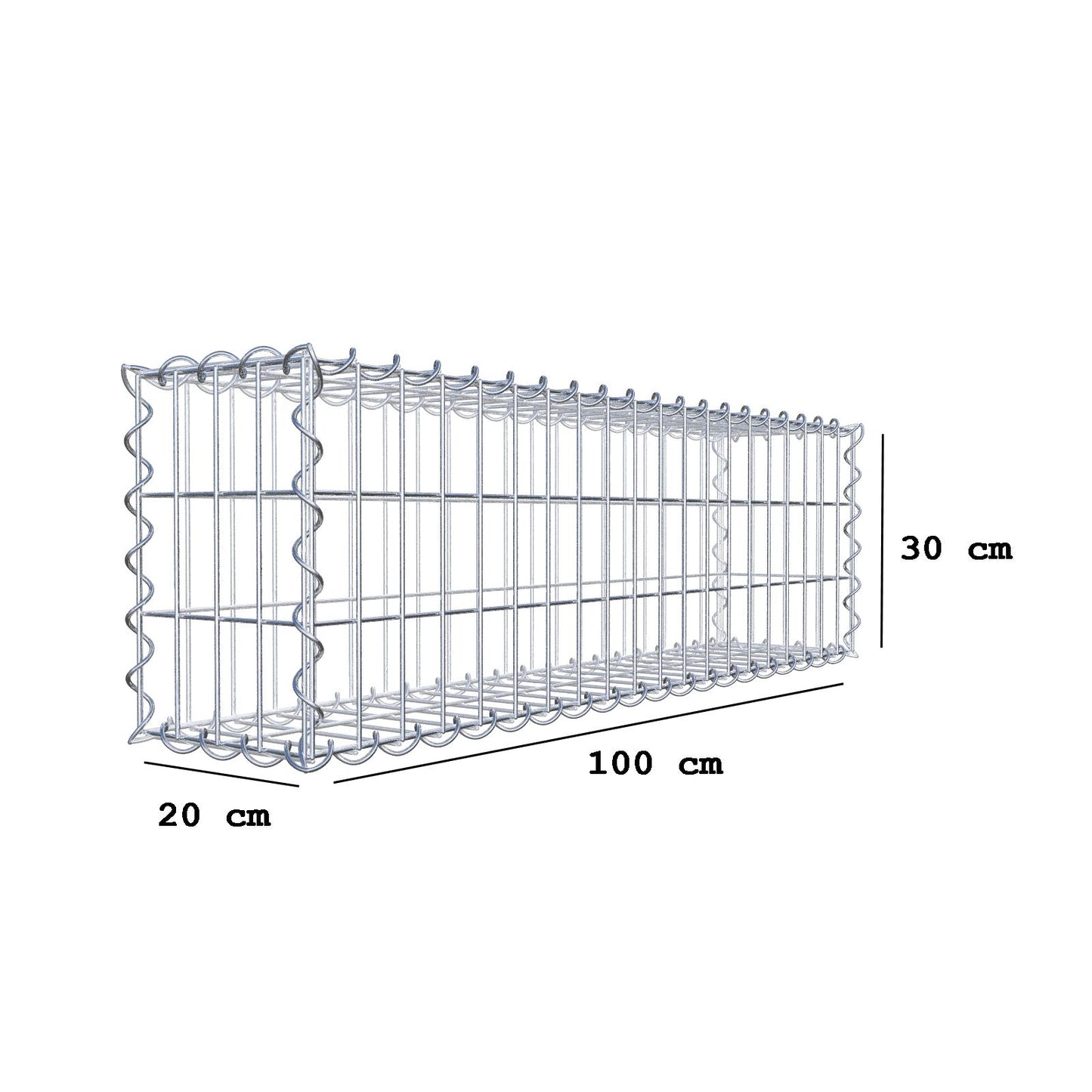 Gabion 100 cm x 30 cm x 20 cm (L x H x P), mailles 5 cm x 10 cm, spirale