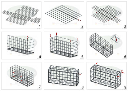 2er Set Gabionen 100 cm x 50 cm x 50 cm (L x H x T), Maschenweite 10 x 10 cm, Spirale