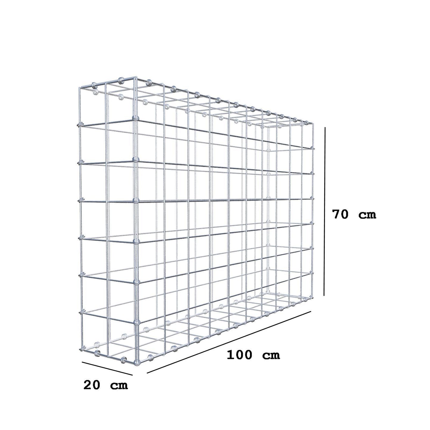 Gabion 100 cm x 70 cm x 20 cm (L x H x D), maskstorlek 10 x 10 cm, spiralring