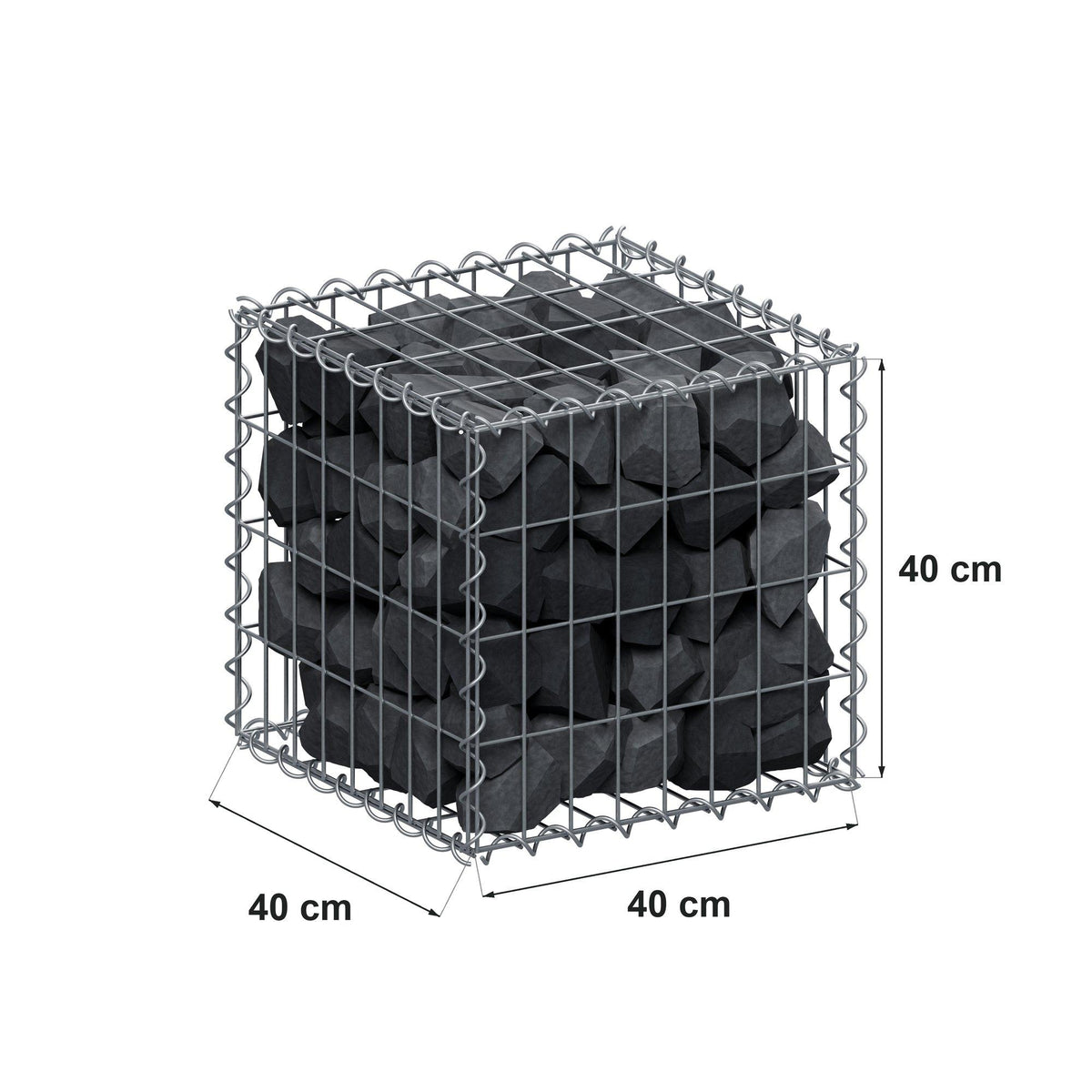 Gabion 40 cm x 40 cm x 40 cm (L x H x D), mesh size 5 cm x 10 cm, spiral