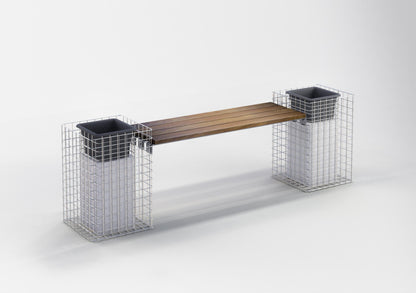 Banco de jardín con 2 columnas para flores - Madera de cumarú, 200 cm de largo x 62 cm de alto x 37 cm de profundidad, galvanizado en caliente, MW 5 x 5 cm