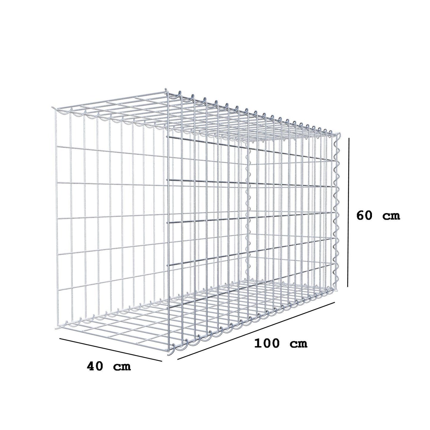 Gabião tipo 2 100 cm x 60 cm x 40 cm (C x A x P), malhagem 5 cm x 10 cm, espiral