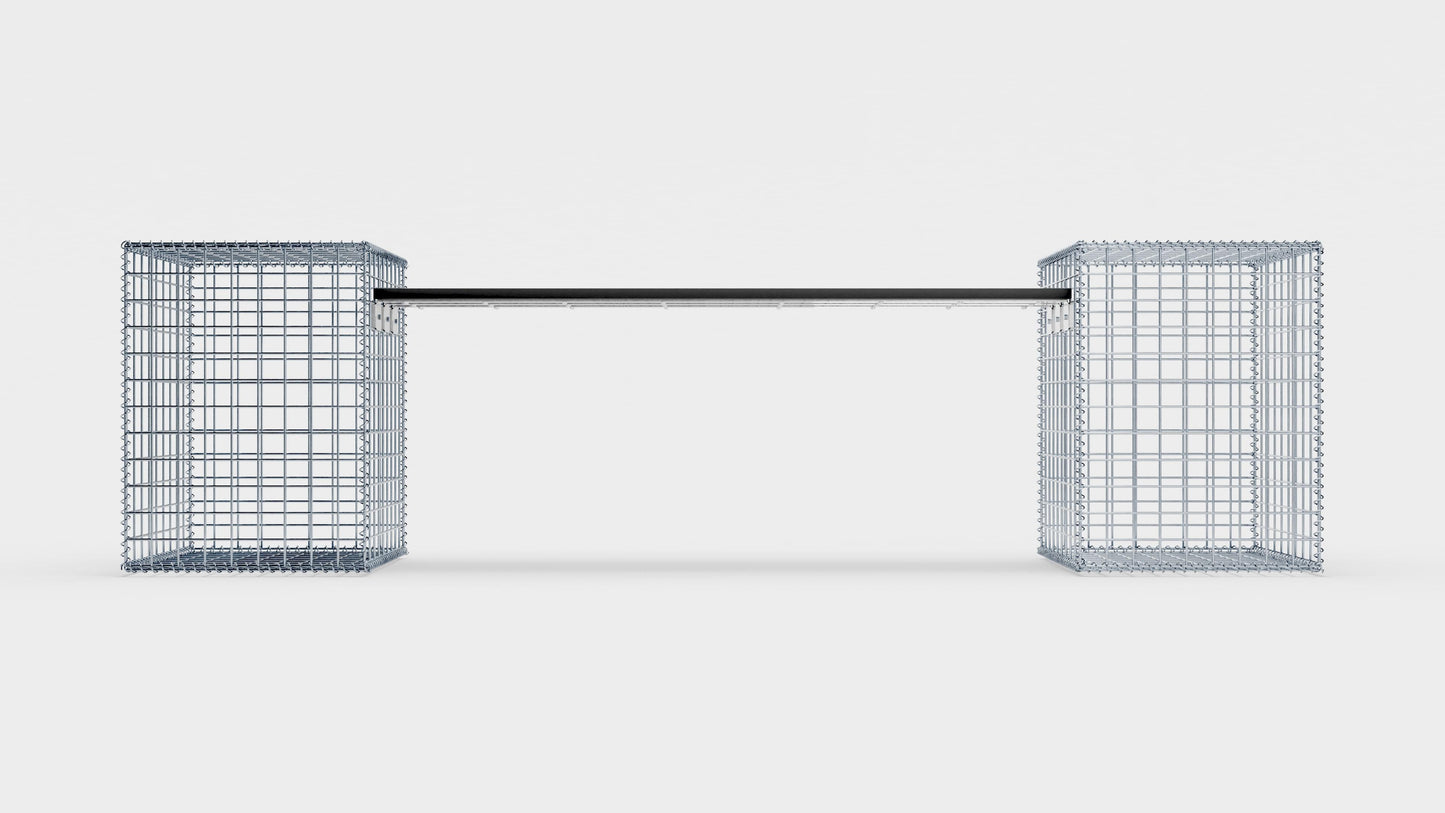Banco de gaviones con 2 gaviones en espiral, 205 cm de largo x 60 cm de alto x 40 cm de profundidad, galvanizados, MW 5 x 5 cm, con encimera reciclada en antracita