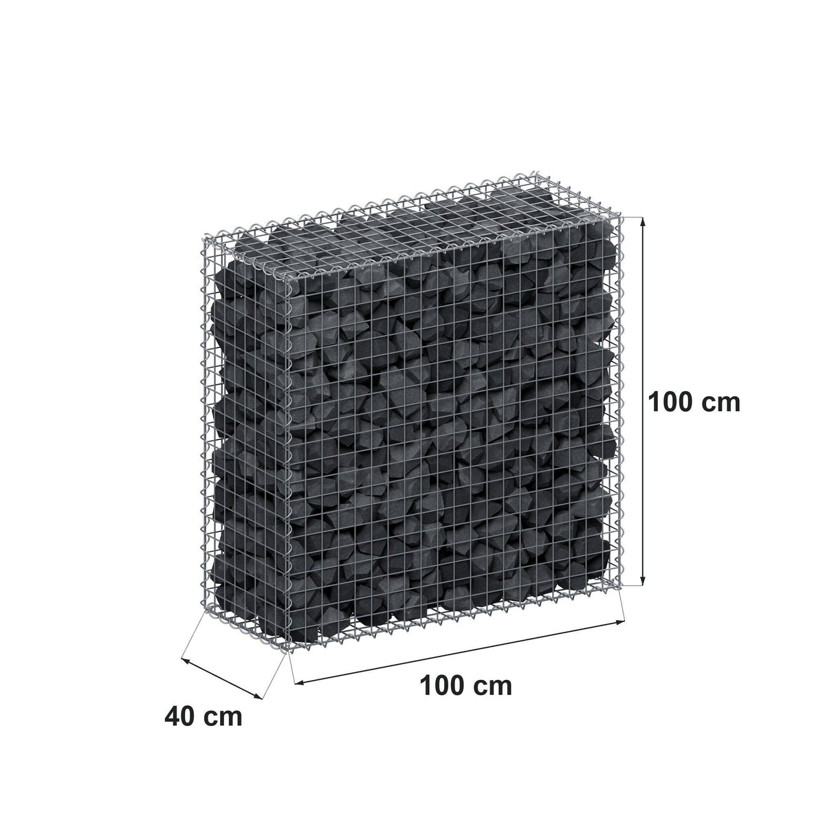 Gabione 100 cm x 100 cm x 40 cm (L x H x T), Maschenweite 5 cm x 5 cm, Spirale