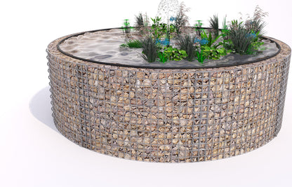 Gabionupphöjd damm, rund, ytterdiameter 262 cm, höjd 80 cm, maskstorlek 5 x 5 cm, väggtjocklek 15 cm