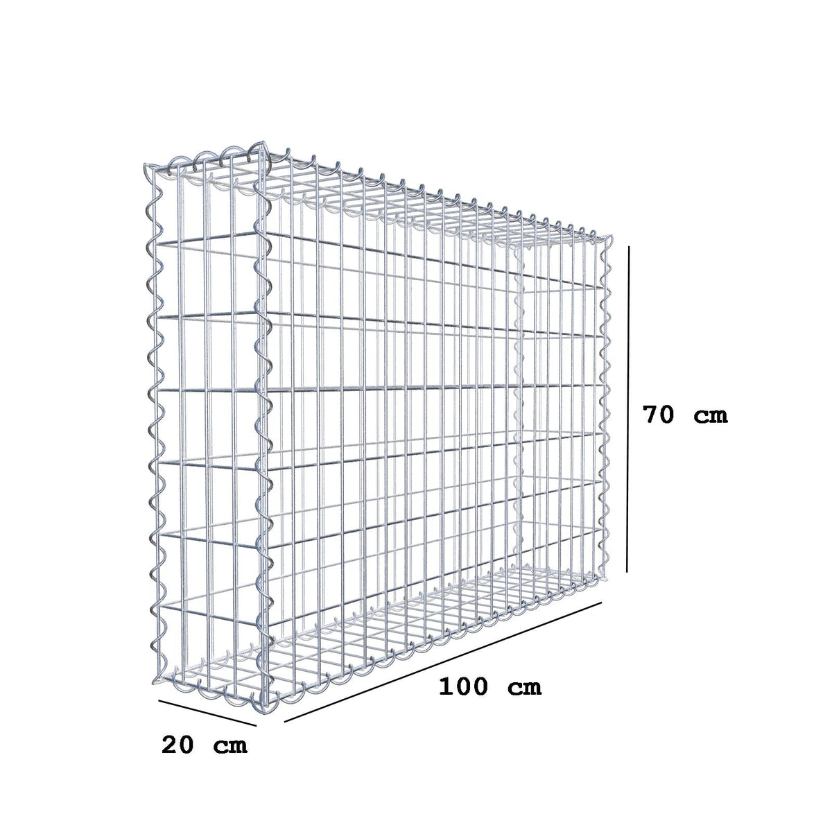 Gabione 100 cm x 70 cm x 20 cm (L x H x T), Maschenweite 5 cm x 10 cm, Spirale