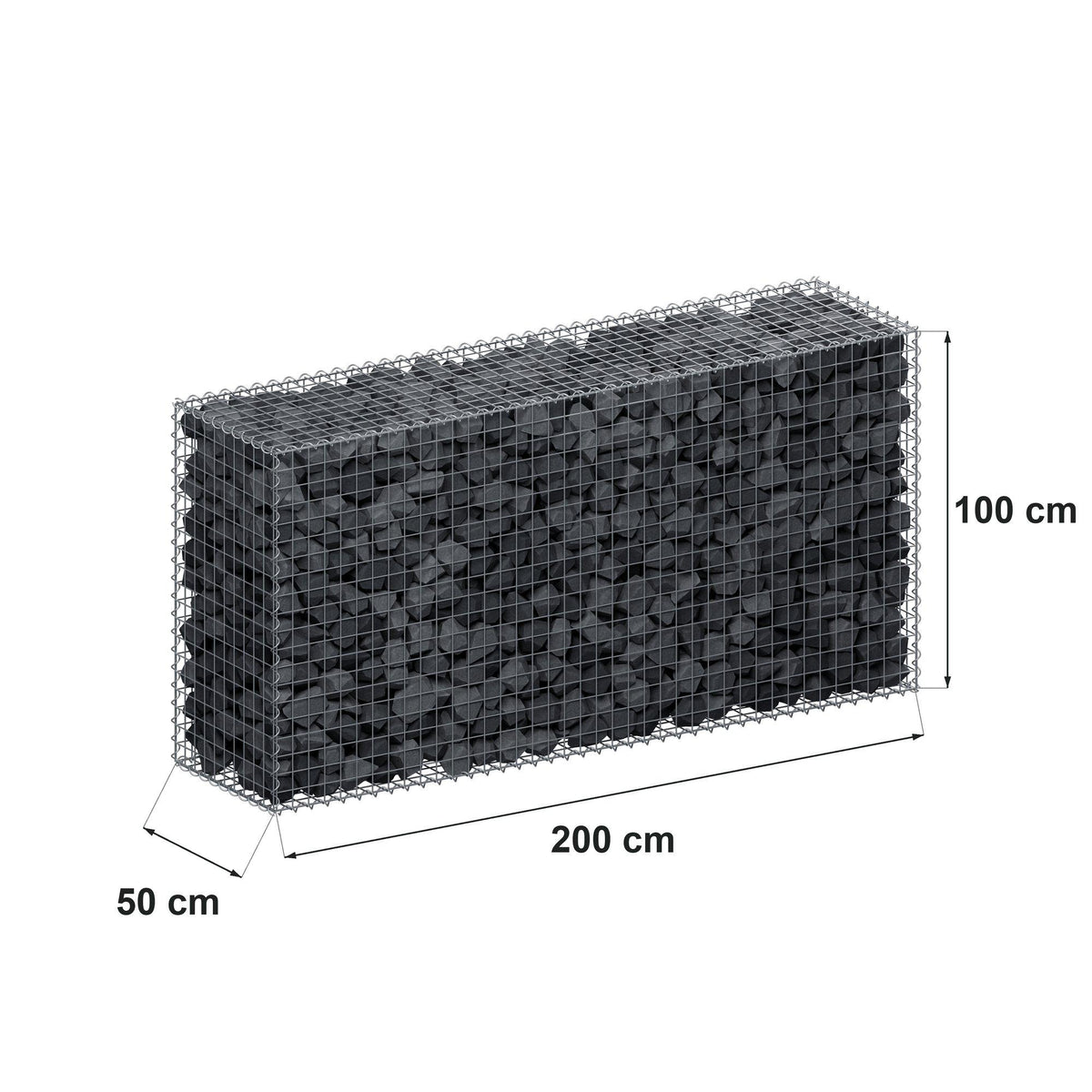 Gabion 200 cm x 100 cm x 50 cm (L x H x D), maskstorlek 5 cm x 5 cm, spiral