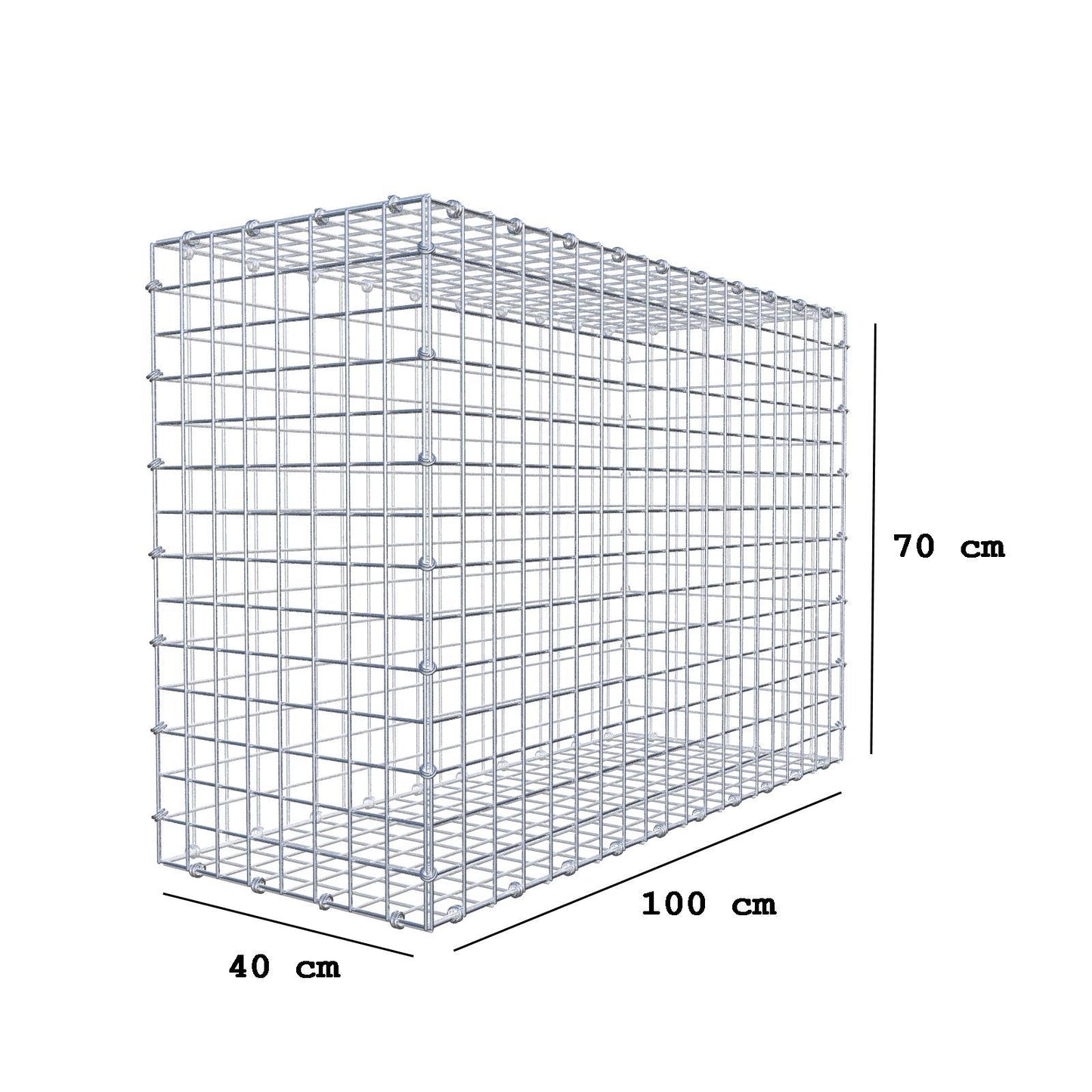 Gabião 100 cm x 70 cm x 40 cm (C x A x P), malhagem 5 x 5 cm, anel espiral