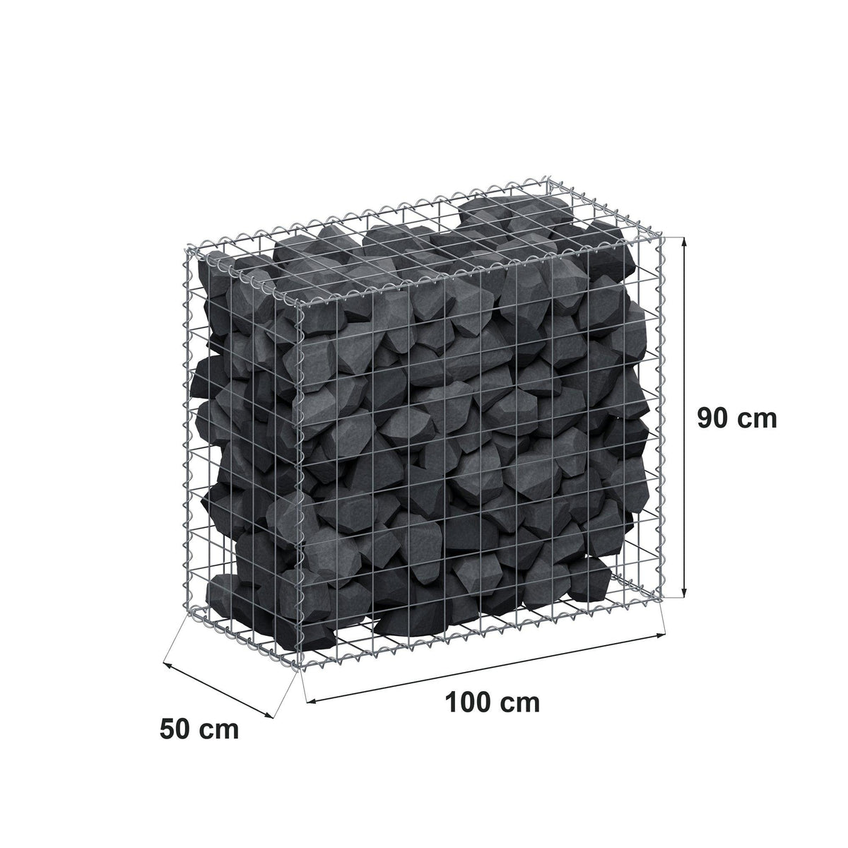 Gabion 100 cm x 90 cm x 50 cm (L x H x D), maskestørrelse 10 cm x 10 cm, spiral