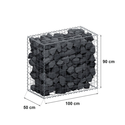 Gabion 100 cm x 90 cm x 50 cm (L x H x D), maskestørrelse 10 cm x 10 cm, spiral