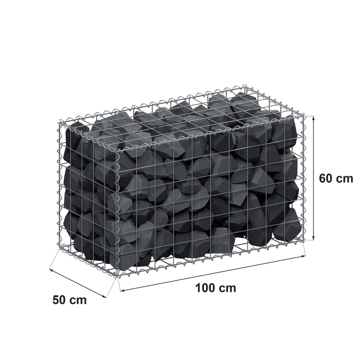 Gabion 100 cm x 60 cm x 50 cm (L x H x D), mesh size 10 cm x 10 cm, spiral