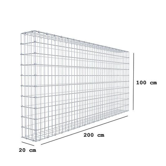 Gabião 200 cm x 100 cm x 20 cm (C x A x P), malhagem 5 x 10 cm, anel espiral
