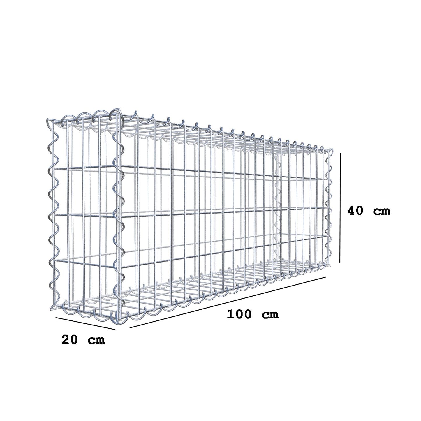 2er Set Gabionen 100 cm x 40 cm x 20 cm (L x H x T), Maschenweite 5 x 10 cm, Spirale
