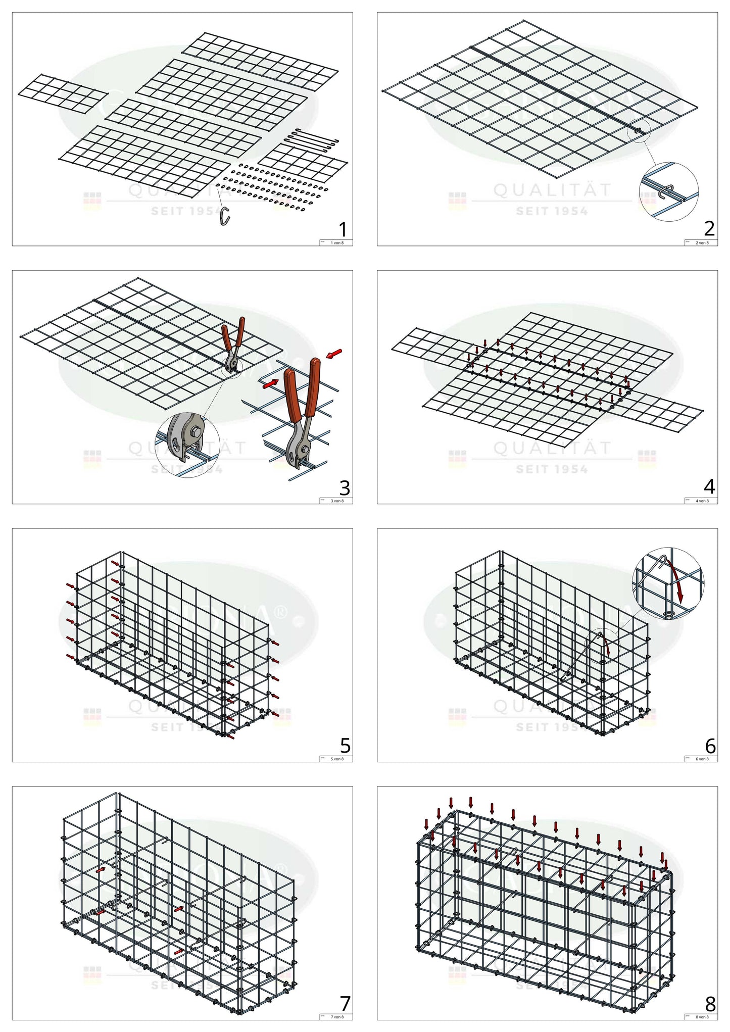 Gabion 100 cm x 20 cm x 50 cm (L x H x P), maille 10 cm x 10 cm, anneau en C
