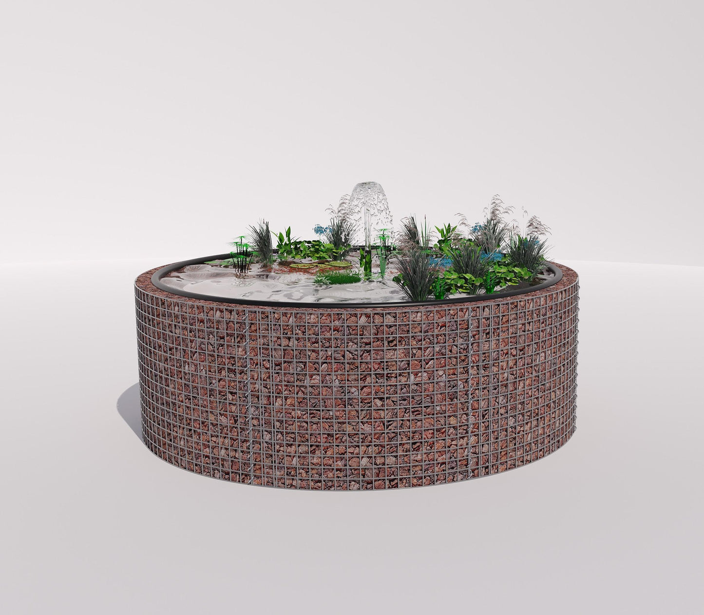Laghetto rialzato in gabbioni, rotondo, diametro esterno 232 cm, altezza 80 cm, maglia 5 x 5 cm, spessore parete 15 cm