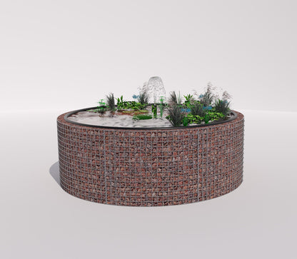 Laghetto rialzato in gabbioni, rotondo, diametro esterno 232 cm, altezza 80 cm, maglia 5 x 5 cm, spessore parete 15 cm