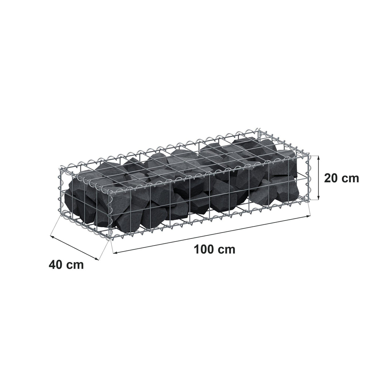 Gabion 100 cm x 20 cm x 40 cm (L x H x P), mailles 10 cm x 10 cm, spirale