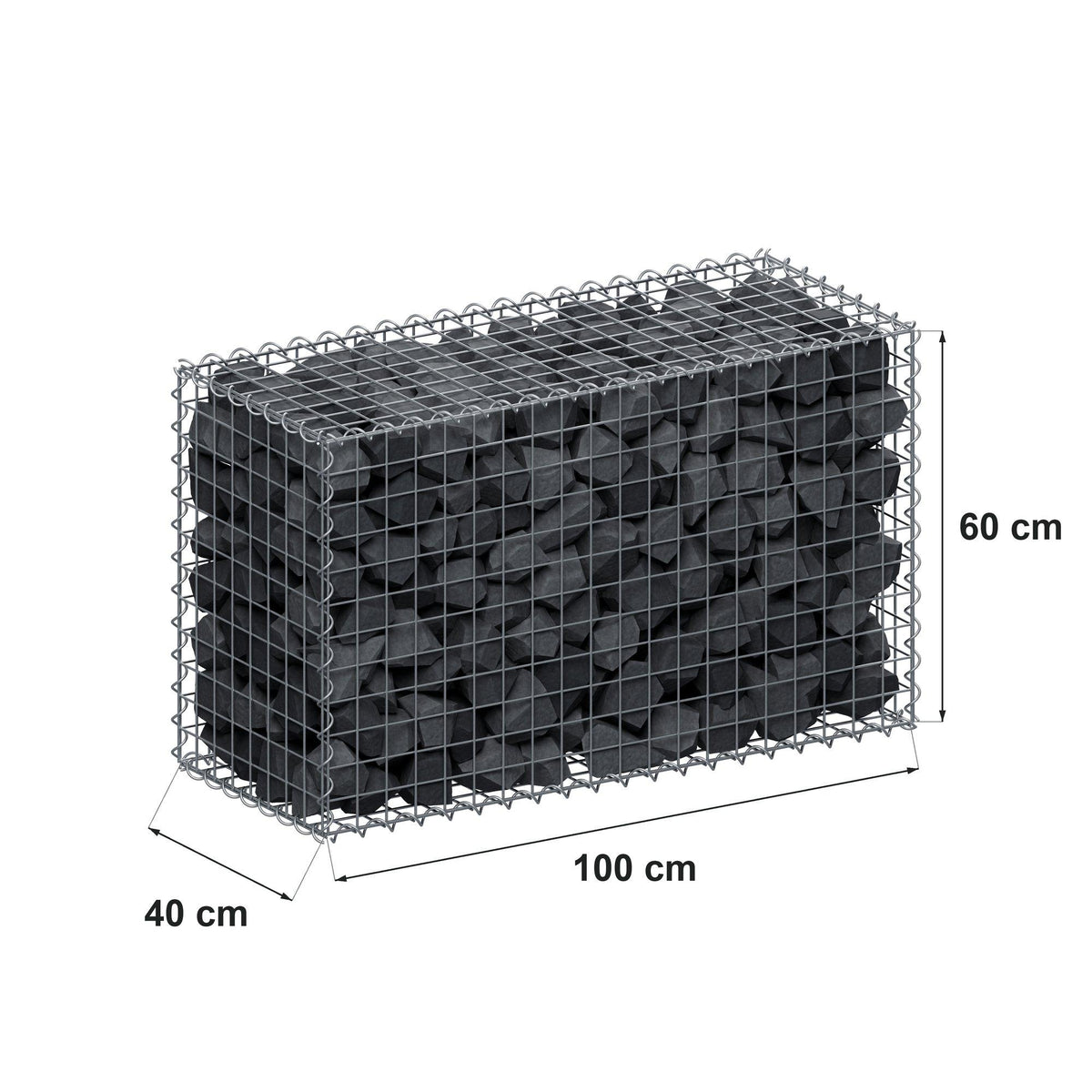 Gabione 100 cm x 60 cm x 40 cm (L x H x T), Maschenweite 5 cm x 5 cm, Spirale