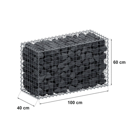 Gabione 100 cm x 60 cm x 40 cm (L x H x T), Maschenweite 5 cm x 5 cm, Spirale