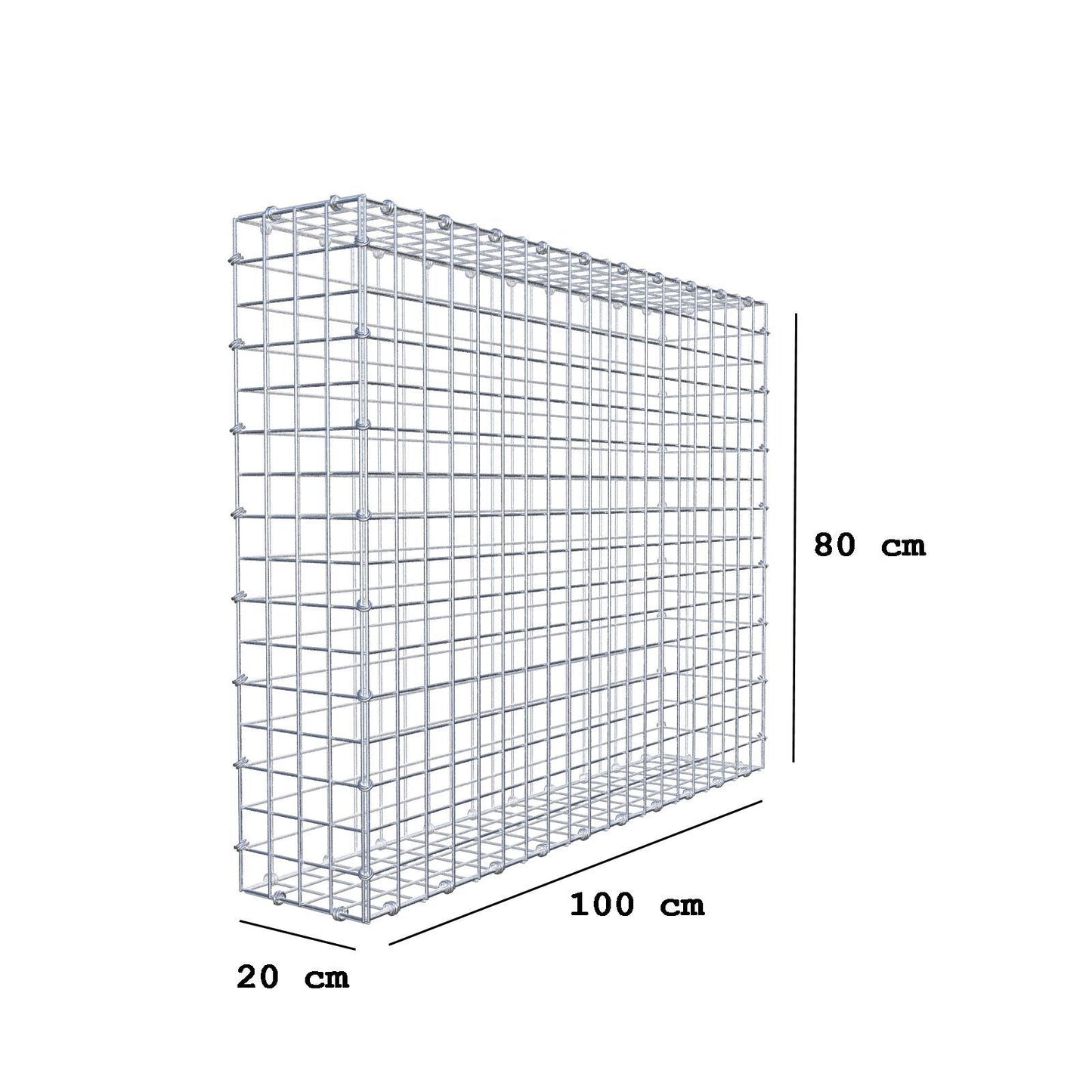 Gabione 100 cm x 80 cm x 20 cm (L x H x T), Maschenweite 5 x 5 cm, Spiralring