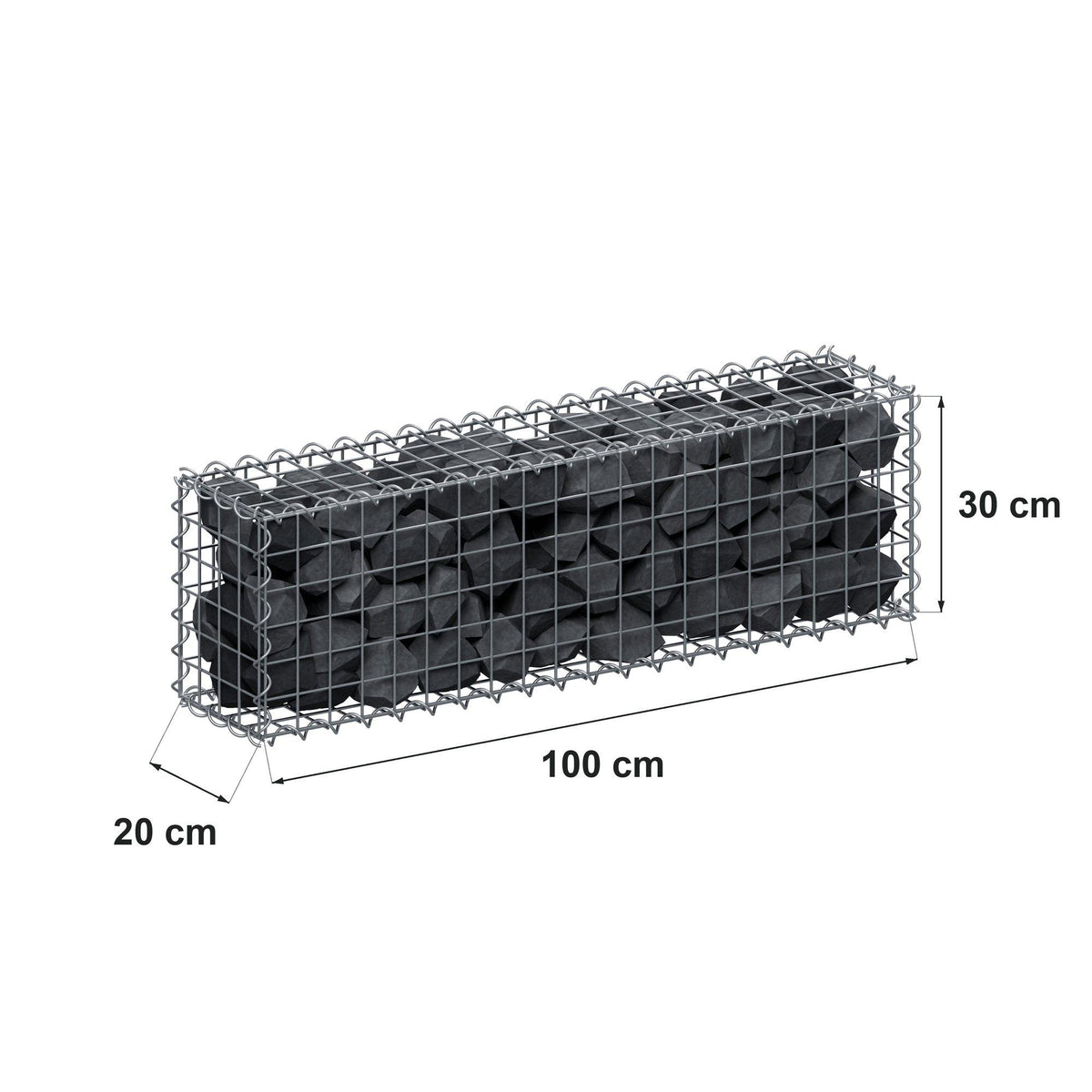 Gabion 100 cm x 30 cm x 20 cm (L x H x D), mesh size 5 cm x 5 cm, spiral
