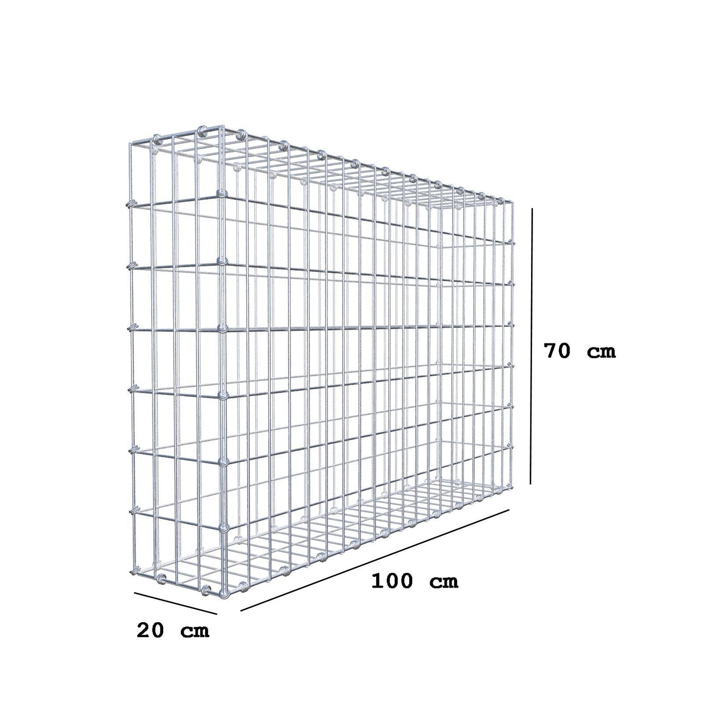 Gabione 100 cm x 70 cm x 20 cm (L x H x T), Maschenweite 5 x 10 cm, Spiralring