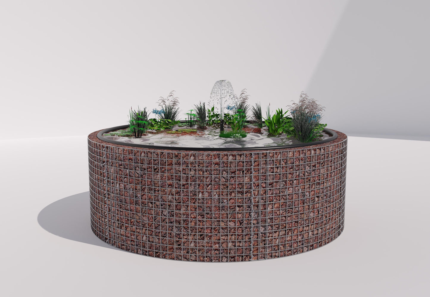 Laghetto rialzato in gabbioni, rotondo, diametro esterno 232 cm, altezza 80 cm, maglia 5 x 5 cm, spessore parete 15 cm