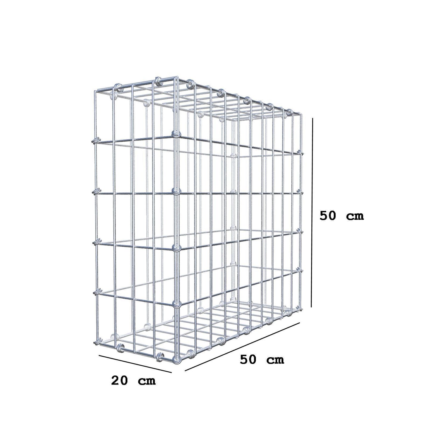 Gabião 50 cm x 50 cm x 20 cm (C x A x P), malhagem 5 x 10 cm, anel espiral