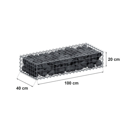 Gabião 100 cm x 20 cm x 40 cm (C x A x P), malhagem 5 cm x 5 cm, espiral