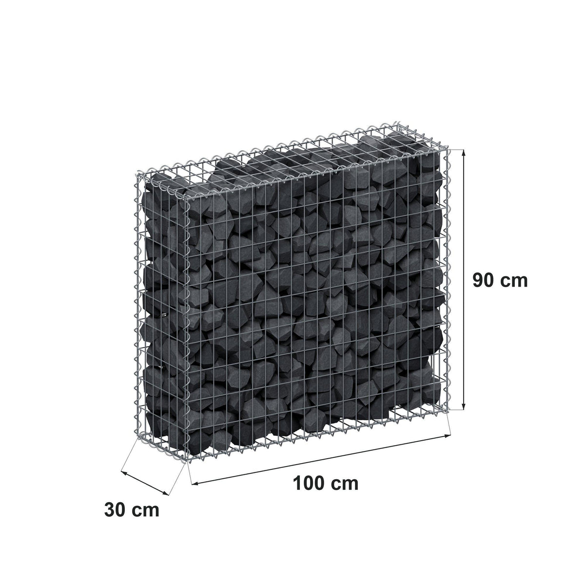 Gabião 100 cm x 90 cm x 30 cm (C x A x P), malhagem 5 cm x 10 cm, espiral